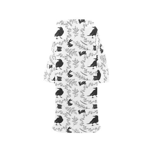 Crows floral wreath rabbit pattern Blanket Robe with Sleeves