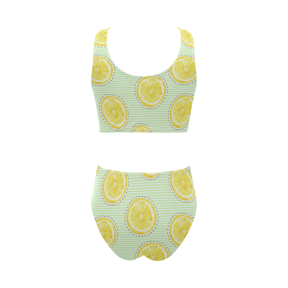 slice of lemon pattern Chest Bowknot High Waisted Bikini Swimsuit