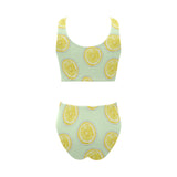 slice of lemon pattern Chest Bowknot High Waisted Bikini Swimsuit