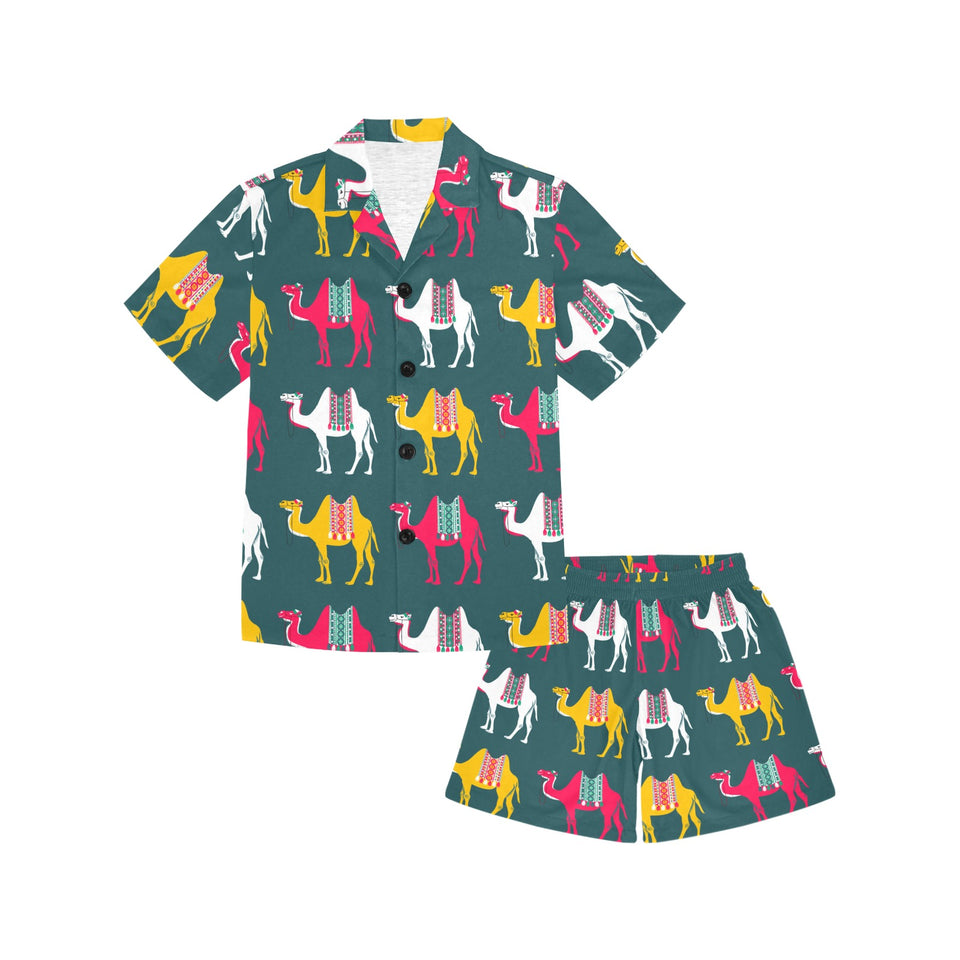 Camel pattern Kids' Boys' Girls' V-Neck Short Pajama Set