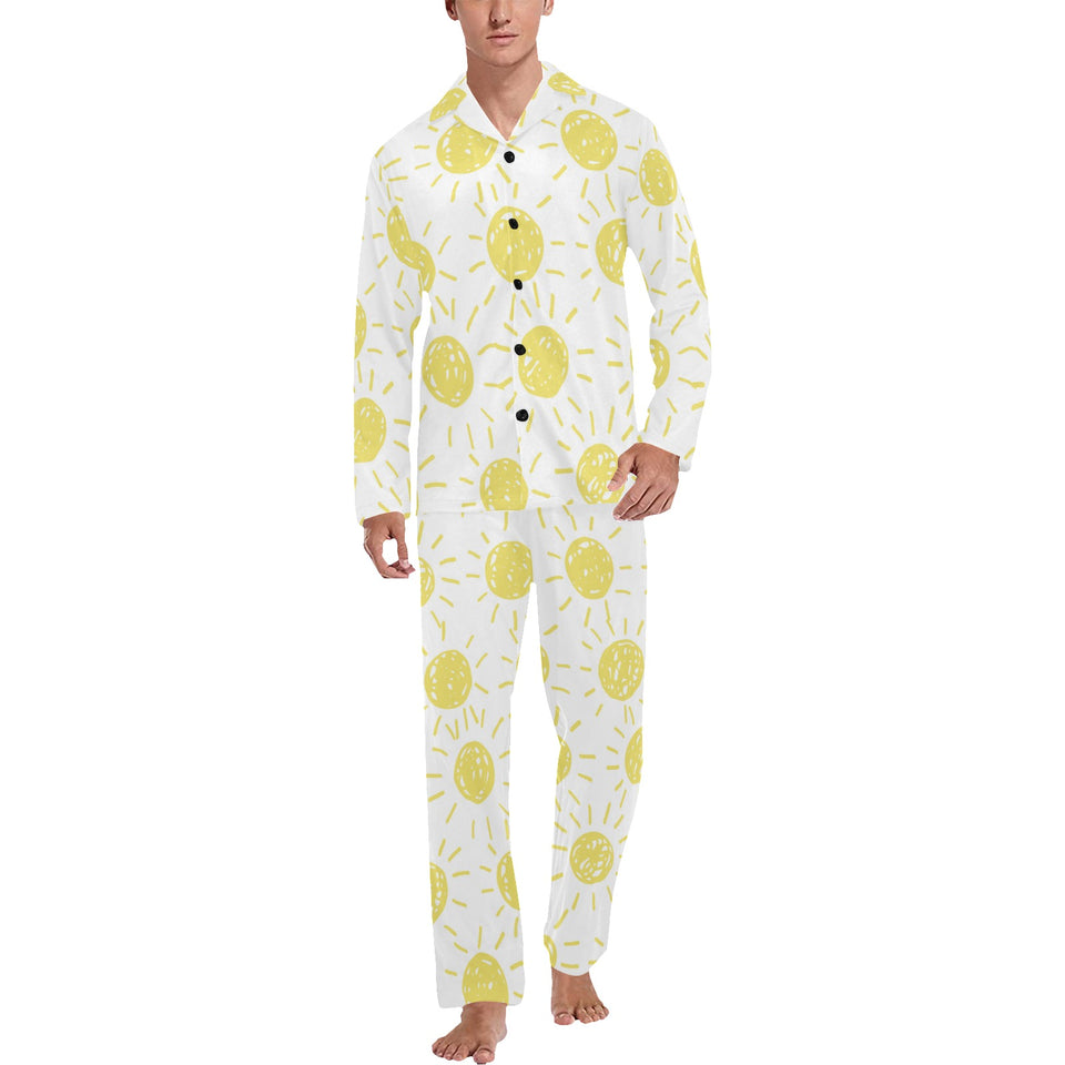 hand drawn sun pattern Men's Long Pajama Set