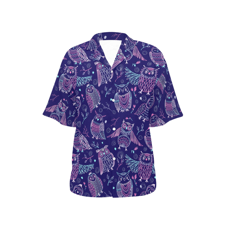 Cute owls pattern boho style ornament Women's All Over Print Hawaiian Shirt