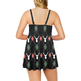 Deer Christmas new year pattern argyle Chest Sexy Pleated Two Piece Swim Dress