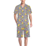 Cute yellow monkey leaves pattern Men's V-Neck Short Pajama Set