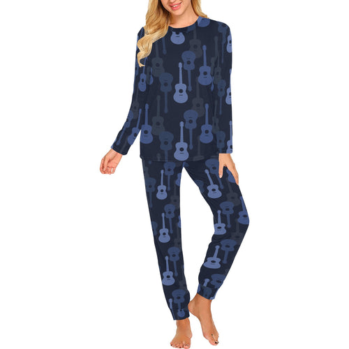 Blue Theme guitar pattern Women's All Over Print Pajama Set
