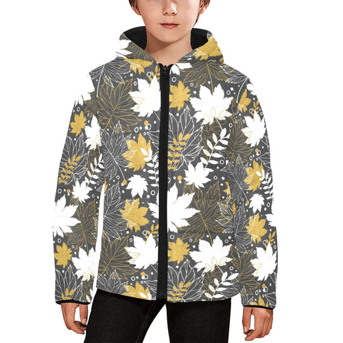 Beautiful gold autumn maple leaf pattern Kids' Boys' Girls' Padded Hooded Jacket
