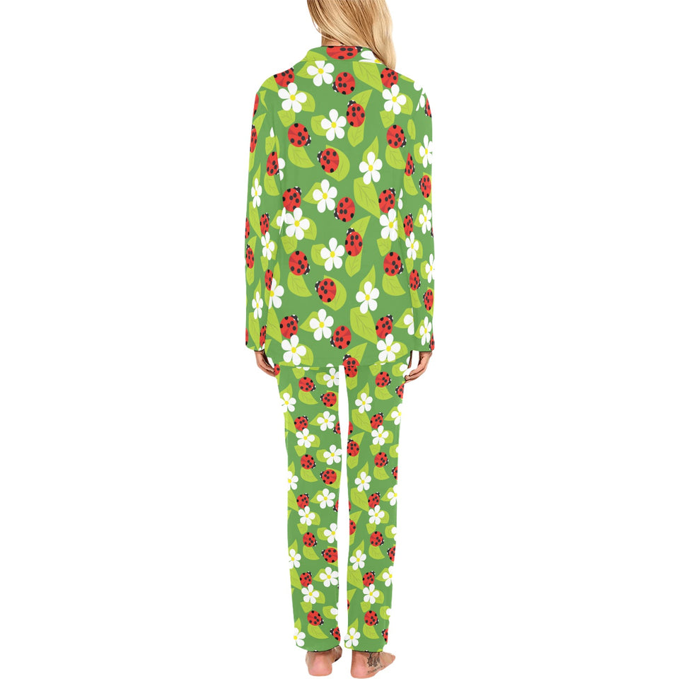 Ladybug Pattern Print Design 01 Women's Long Pajama Set