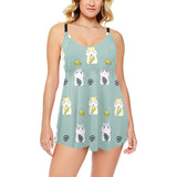 Cute hamster cheese pattern Chest Sexy Pleated Two Piece Swim Dress