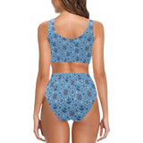 Anchors rudder compass star nautical pattern Chest Bowknot High Waisted Bikini Swimsuit