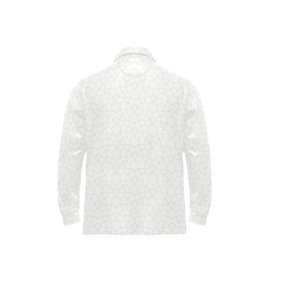 arabic white pattern Men's Long Sleeve Polo Shirt