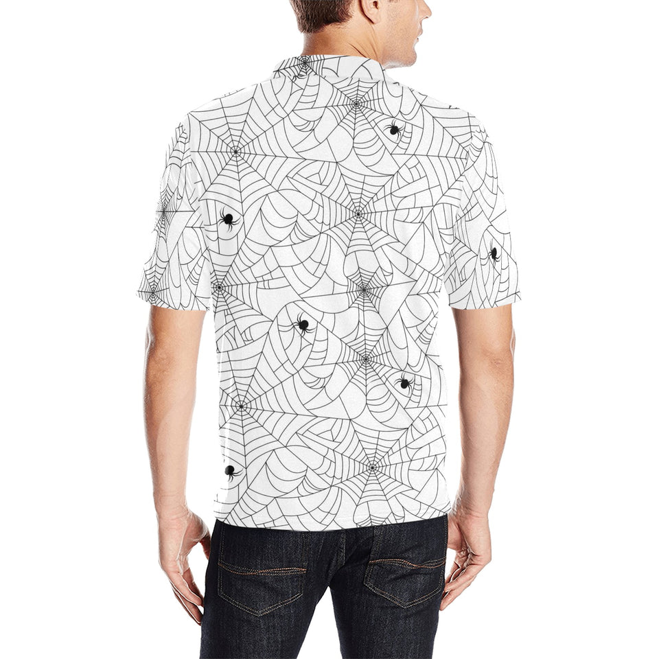 Spider web cobweb pattern white background Men's All Over Print Polo Shirt