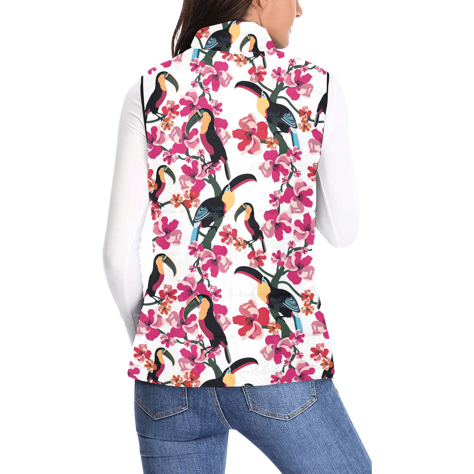 Toucan flower design pattern Women's Padded Vest