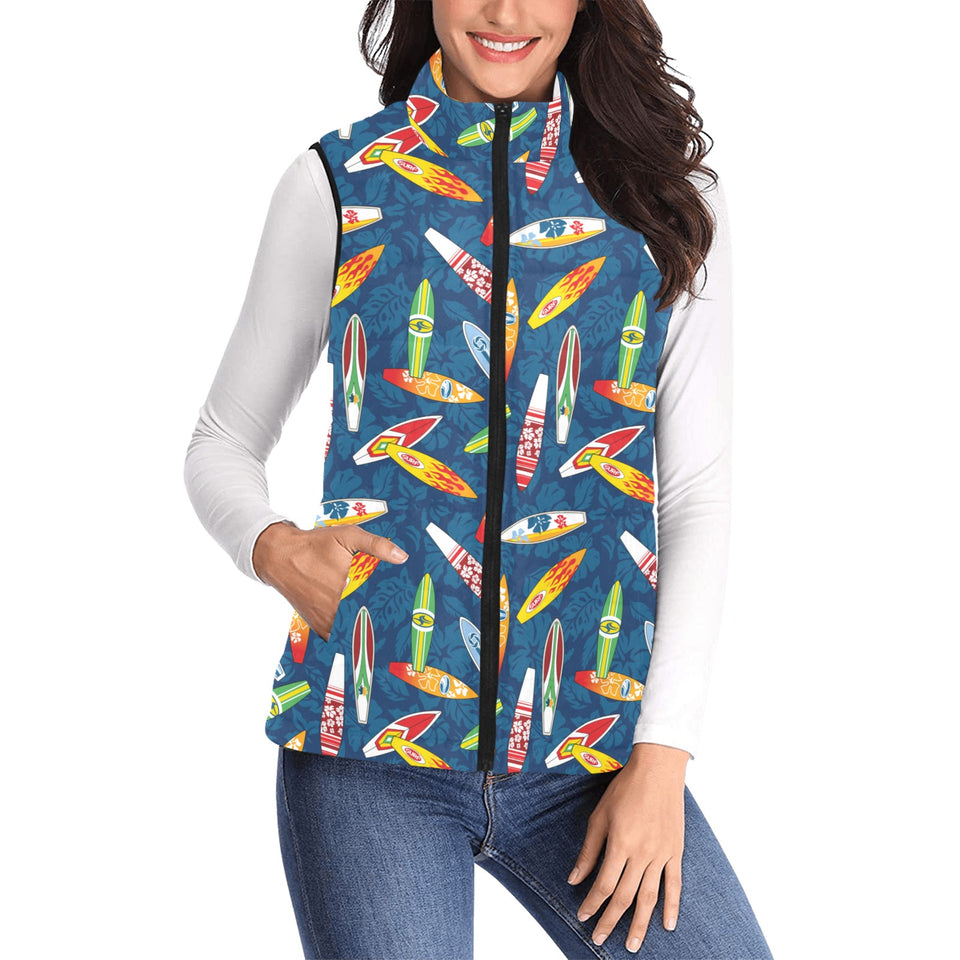 Surfboard Pattern Print Design 01 Women's Padded Vest