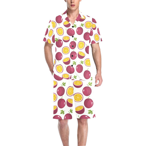 Passion fruit design pattern Men's V-Neck Short Pajama Set