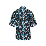 Skull flower roses leave pattern Women's All Over Print Hawaiian Shirt