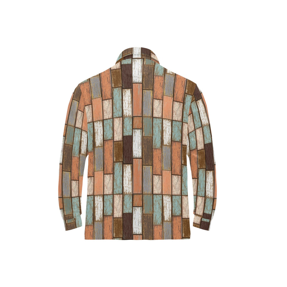 Wood Printed Pattern Print Design 02 Men's Long Sleeve Polo Shirt