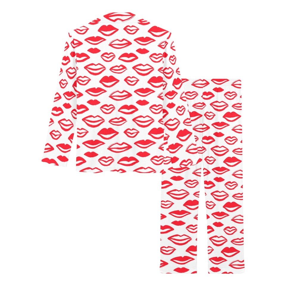 Lips Pattern Print Design 05 Women's Long Pajama Set