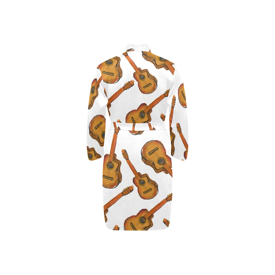 Paint Guitar Pattern Men's Long Sleeve Belted Night Robe