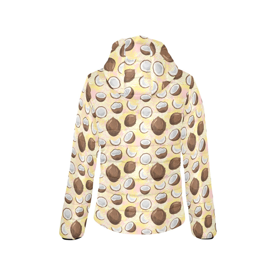 Coconut Pattern Print Design 05 Women's Padded Hooded Jacket