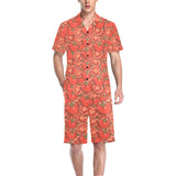 Red Tomato Pattern Men's V-Neck Short Pajama Set