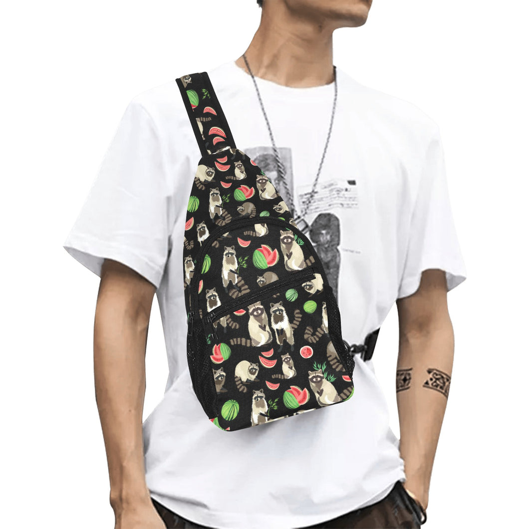 Raccoon watermelon pattern All Over Print Chest Bag