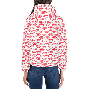Lips Pattern Print Design 05 Women's Padded Hooded Jacket