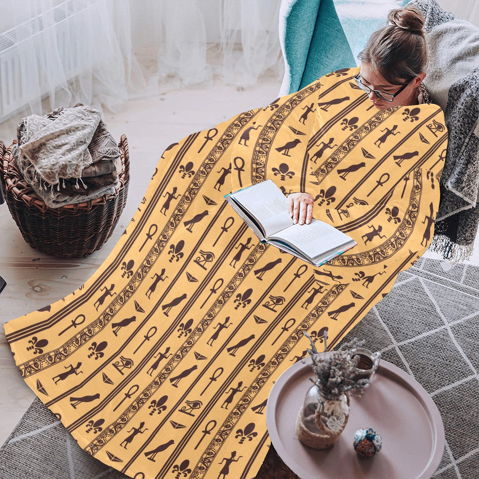 Egypt Hieroglyphics Pattern Print Design 02 Blanket Robe with Sleeves