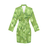 Broccoli pattern green background Women's Long Sleeve Belted Night Robe