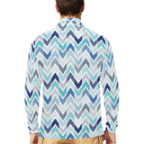 zigzag chevron blue pattern Men's Long Sleeve Polo Shirt