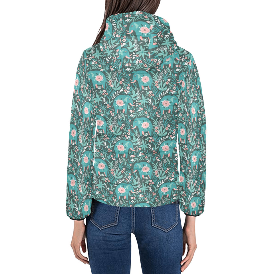 Elephants jungle pattern Women's Padded Hooded Jacket