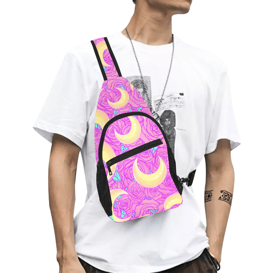 Moon pink rose background All Over Print Chest Bag