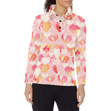 Hand drawn heart design pattern Women's Long Sleeve Polo Shirt