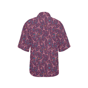 Eiffel Tower Heart Pattern Print Design 04 Women's All Over Print Hawaiian Shirt