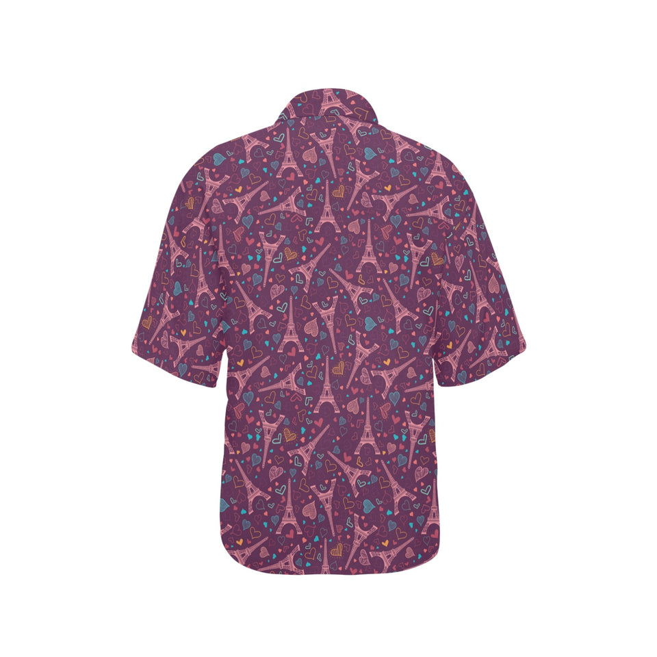 Eiffel Tower Heart Pattern Print Design 04 Women's All Over Print Hawaiian Shirt