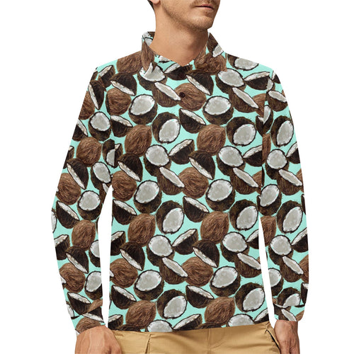 Coconut Pattern Print Design 03 Men's Long Sleeve Polo Shirt