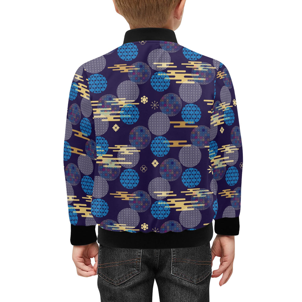 Blue japanese pattern cloud wave flower Kids' Boys' Girls' Bomber Jacket