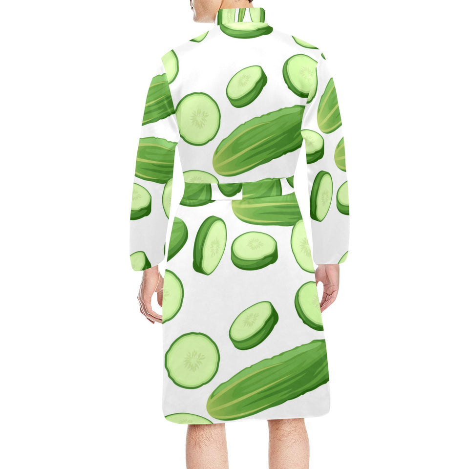 cucumber whole slices pattern Men's Long Sleeve Belted Night Robe