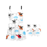 Watercolor helicopter cloud pattern Chest Sexy Pleated Two Piece Swim Dress