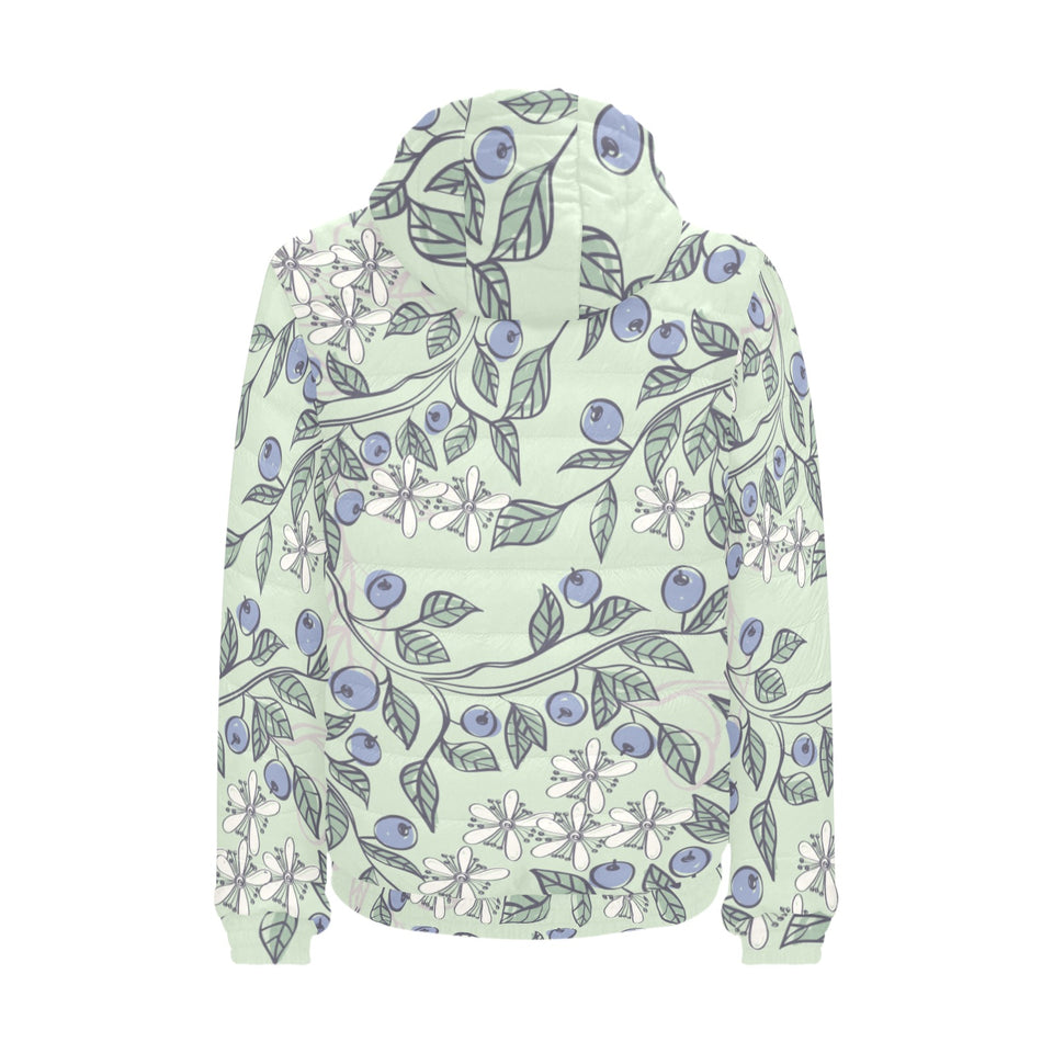 hand drawn blueberry pattern Men's Padded Hooded Jacket