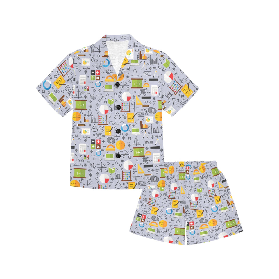 Math Pattern Print Design 04 Kids' Boys' Girls' V-Neck Short Pajama Set