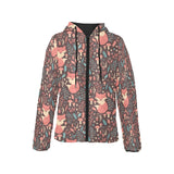 fox leaves mushroom pattern Women's Padded Hooded Jacket