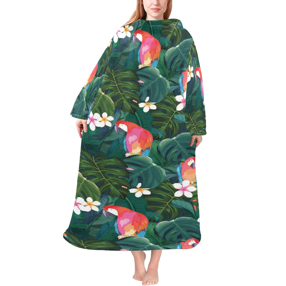Parrot Palm tree leaves flower hibiscus pattern Blanket Robe with Sleeves