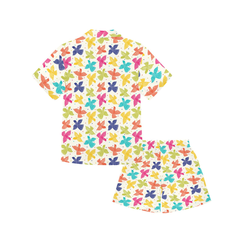 Pigeon Pattern Print Design 01 Kids' Boys' Girls' V-Neck Short Pajama Set