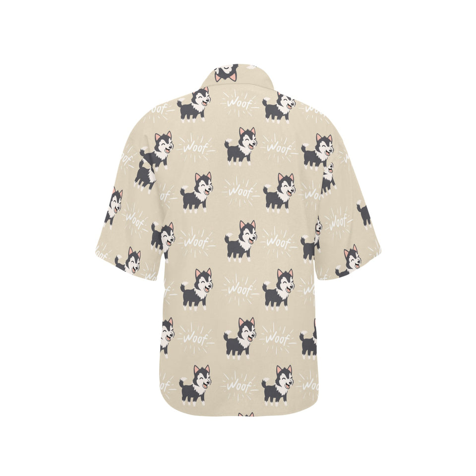 Cute Siberian Husky Women's All Over Print Hawaiian Shirt