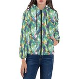 Colorful parrot exotic flower leaves Women's Padded Hooded Jacket