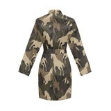 Horse Camouflage Pattern Women's Long Sleeve Belted Night Robe