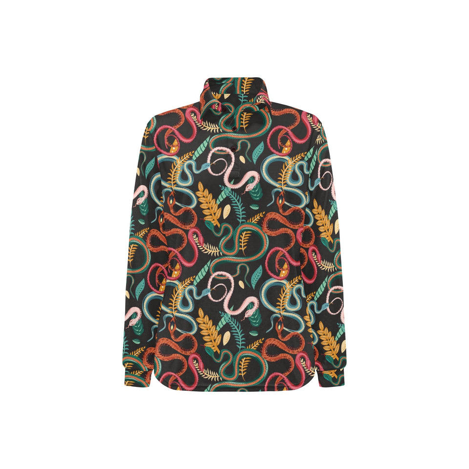 Colorful snake plant pattern Women's Long Sleeve Polo Shirt