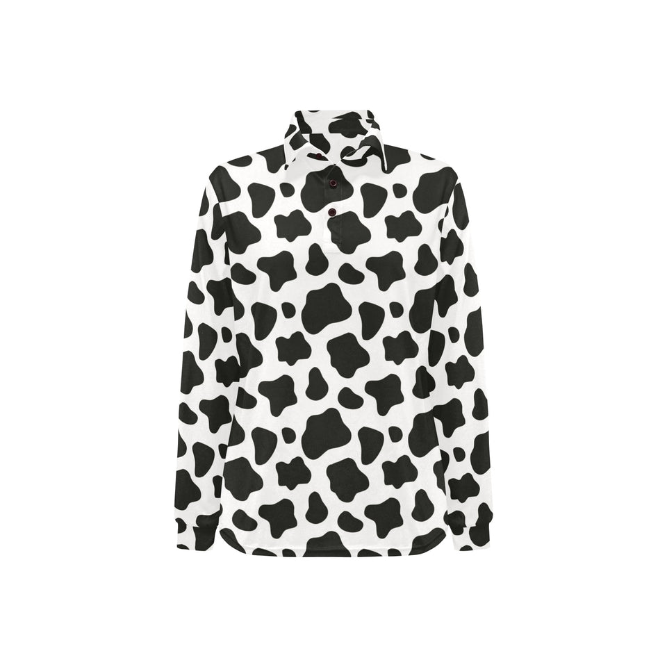 Cow skin pattern Women's Long Sleeve Polo Shirt
