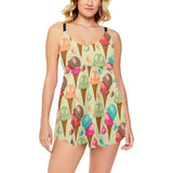Colorful ice cream pattern Chest Sexy Pleated Two Piece Swim Dress