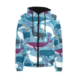 Whale design pattern Men's Padded Hooded Jacket